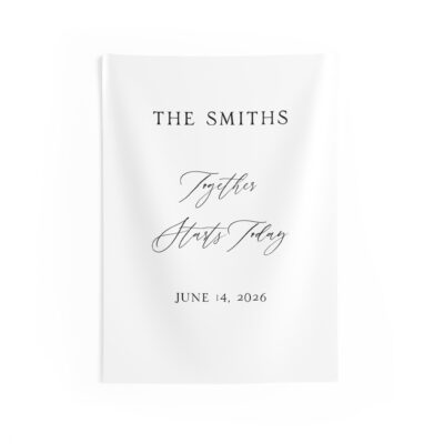 Personalized Wedding Backdrop Tapestry — Elegant Script Last Name Ceremony Banner